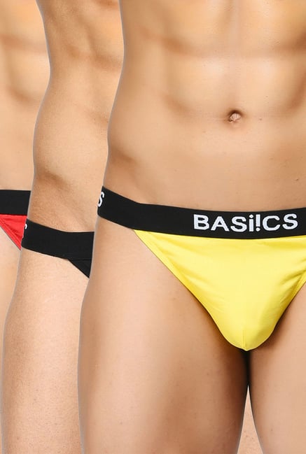 BASIICS by La Intimo Yellow & Red Solid Briefs (Pack of 3)-picture-47