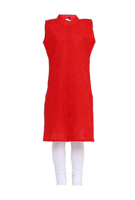 Buy Aarika Kids Red White Embroidered Kurti With Leggings For