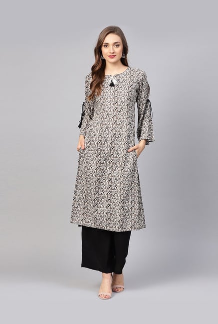 Buy Jaipur Kurti Grey And Black Printed Kurti Palazzo Set For Women Online Tata Cliq