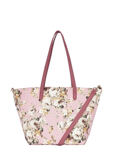 Caprese Pink & Grey Printed Tote Handbag