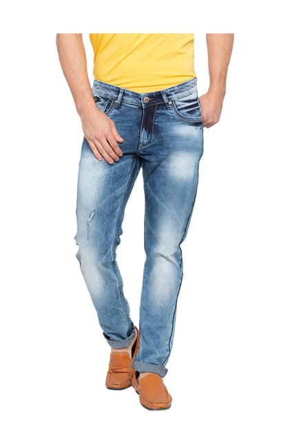 Spykar Mid Blue Tattered Skinny Fit Low Rise Jeans