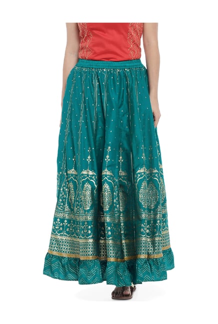 Globus Teal Printed Maxi Skirt