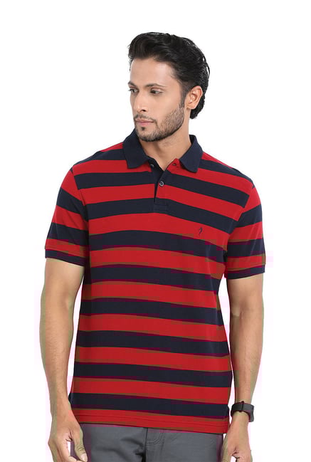 Buy Indian Terrain Red Blue Striped Polo T-Shirt for Men Online