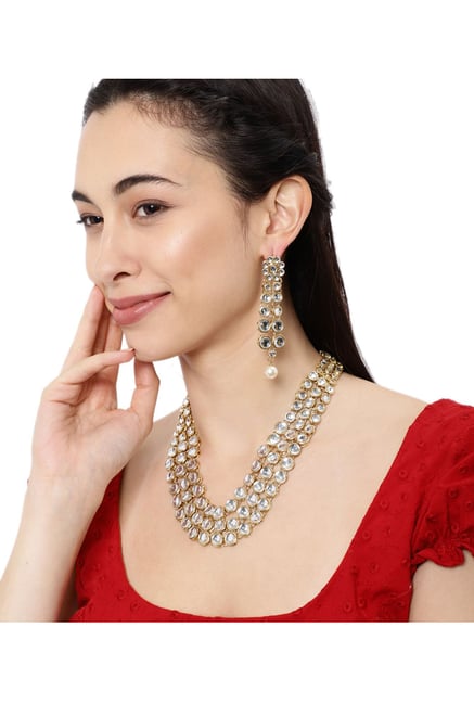 Zaveri Pearls Clear & Golden Alloy Necklace & Earring Set-picture-28