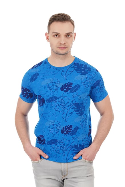 Indian Terrain Dark Blue Regular Fit Printed T-Shirt