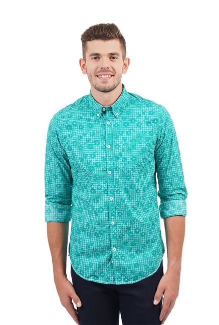 Indian Terrain Turquoise Regular Fit Cotton Shirt