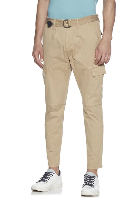 Buy Nuon by Westside Khaki Carrot Fit Rodeo Belted Cargo Pants for Men ...