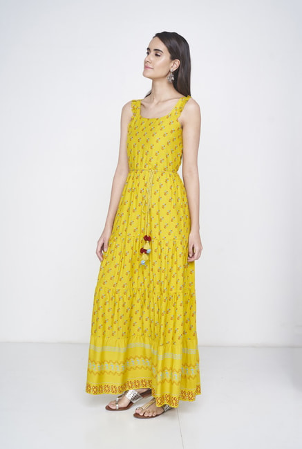Buy Global Desi Mustard Printed Maxi Dress for Women Online @ Tata CLiQ