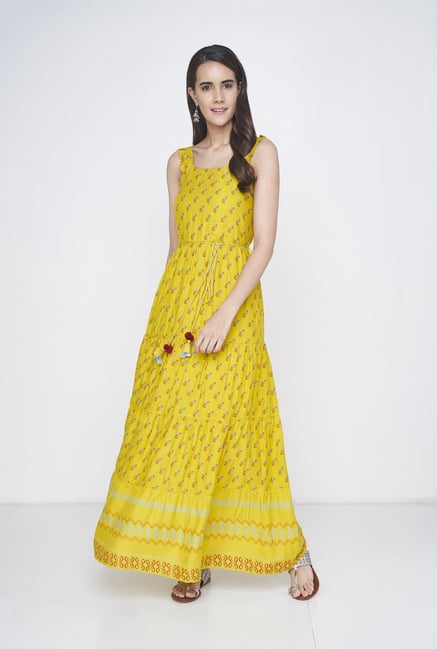 Buy Global Desi Mustard Printed Maxi Dress For Women Online Tata Cliq 