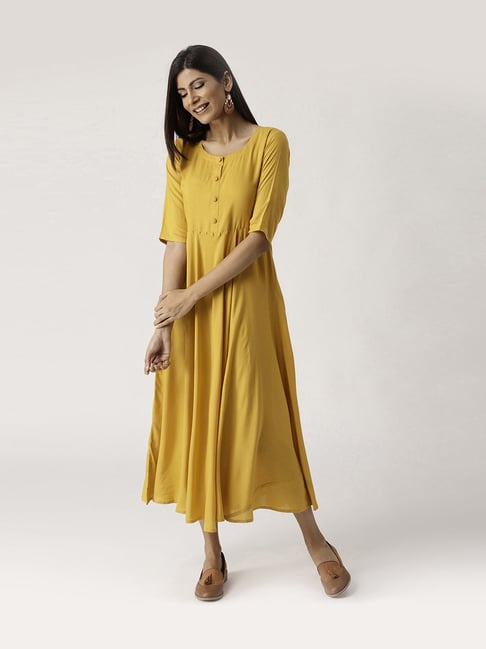 Buy Libas Yellow Regular Fit A-Line Dress for Women Online Tata CLiQ