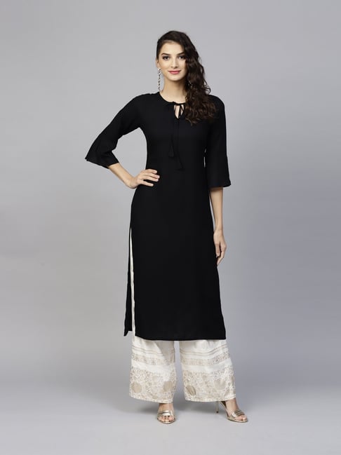 Buy Libas Black Cotton Straight Kurti 