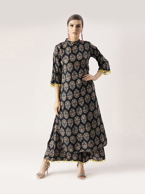 Buy Libas Black Floral Print Kurti Palazzo Set for Women Online @ Tata CLiQ