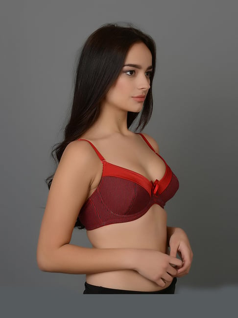 Buy Jockey Fe53 Red Wired Padded Cotton Plunge Neck Pushup Bra for