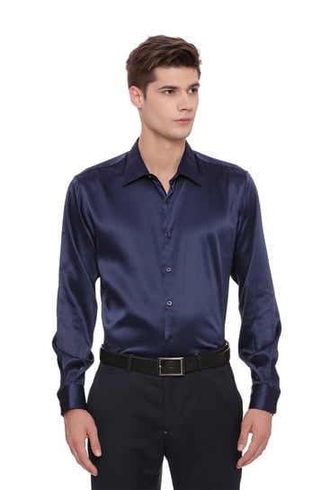 Navy Satin Stretch Shirt 