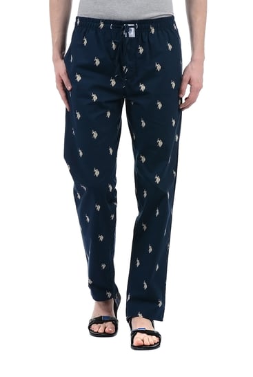 US POLO ASSN Casual Trousers  Buy US Polo Assn Men Navy Blue  Elasticized Waist Printed Lounge Pants Online  Nykaa Fashion
