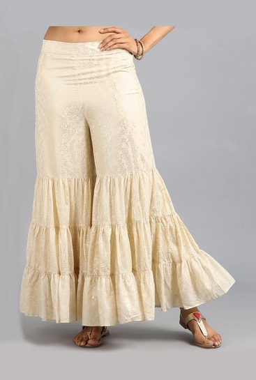 Buy Women White Tiered Sharara Pants - RTW - Indya