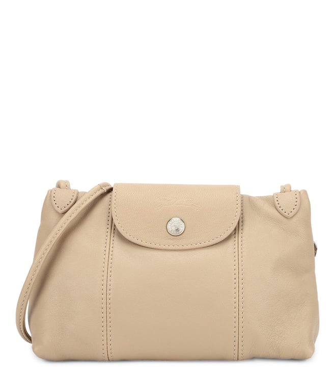 Buy Longchamp Greige Le Pliage Cuir Medium Cross Body Bag for