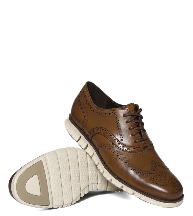 Buy Cole Haan Tan Zerogrand Wingtip Leather Derby Shoes for Men Online @  Tata CLiQ Luxury