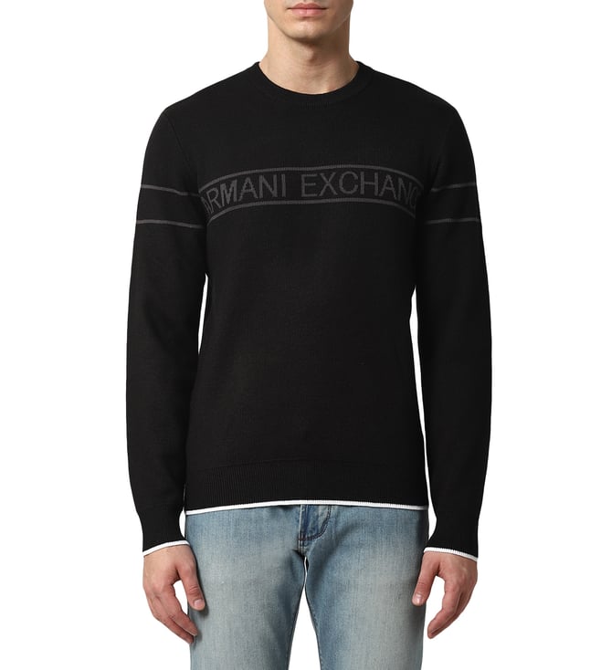 Buy Armani Exchange Black Logo Print Sweater for Men Online @ Tata CLiQ  Luxury