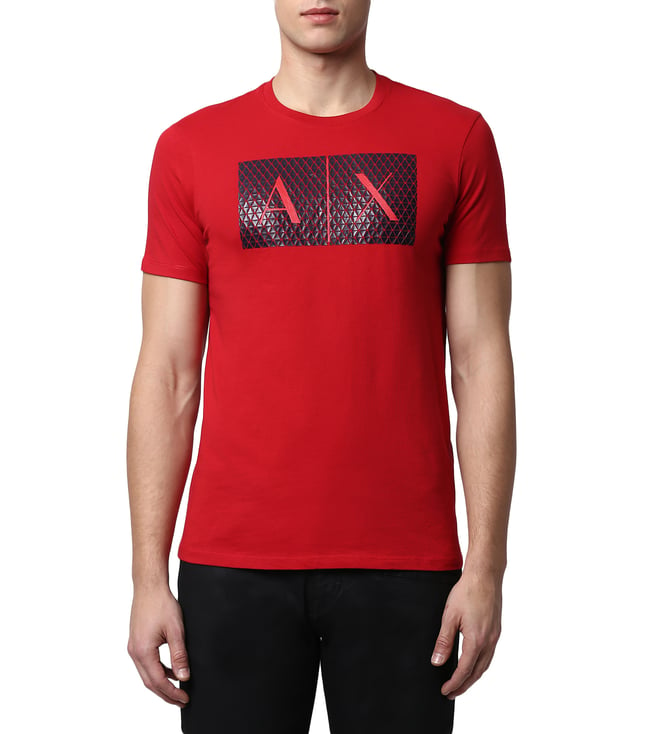 Buy Armani Exchange Haute Red Tessellated Logo T-Shirt for Men Online @  Tata CLiQ Luxury