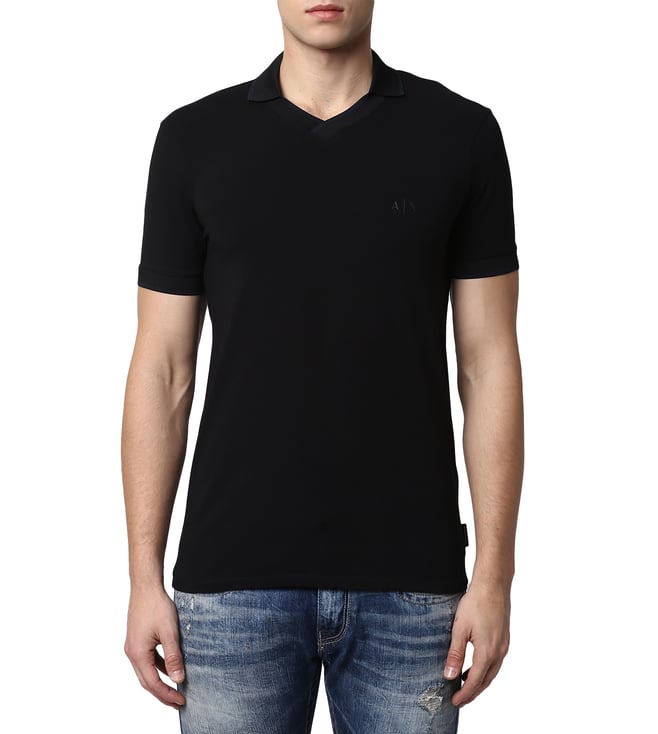 Buy Armani Exchange Black Tipped Johnny Collar Polo T-Shirt for Men Online  @ Tata CLiQ Luxury