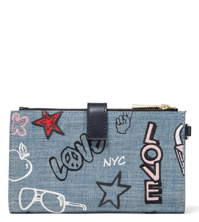 adele embroidered denim smartphone wallet