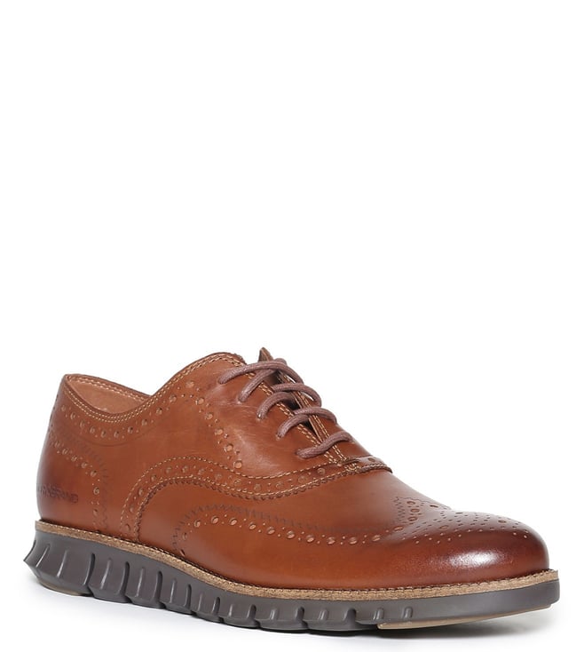 Buy Cole Haan Tan Zerogrand Wingtip Leather Derby Shoes for Men Online @  Tata CLiQ Luxury