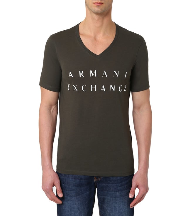 Buy Armani Exchange Military Green Logo Print T-Shirt for Men Online @ Tata  CLiQ Luxury