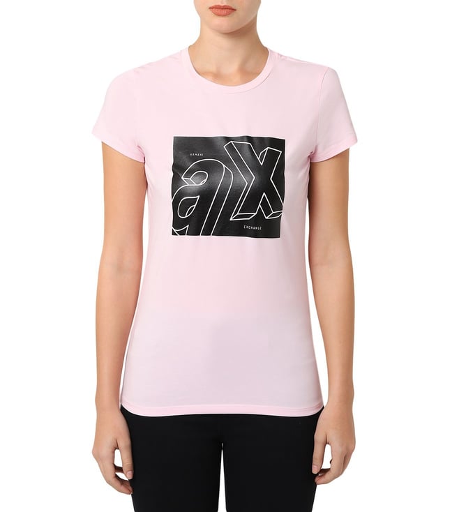 Buy Armani Exchange Pretty In Pink Logo Print Crew T-Shirt for Women Online  @ Tata CLiQ Luxury