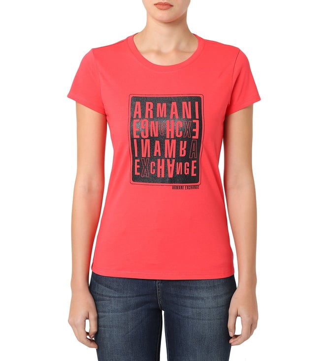 Buy Armani Exchange Pink Flamingos Logo Print Crew T-Shirt for Women Online  @ Tata CLiQ Luxury