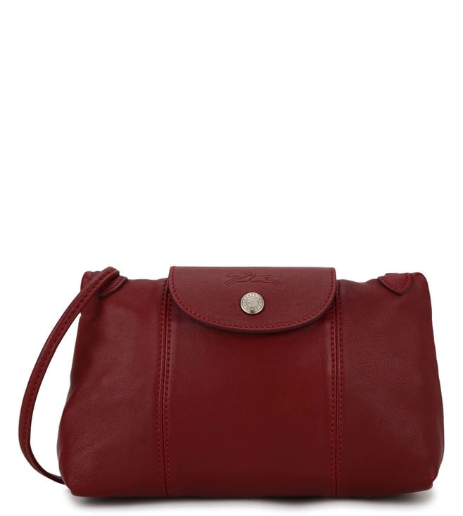 Longchamp Red Lacquer Le Pliage Cuir Small Cross Body Bag