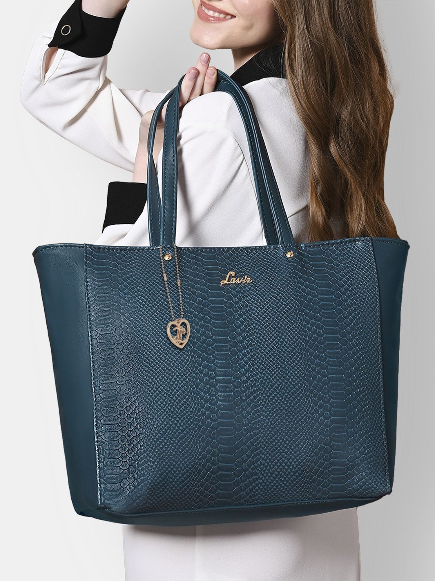 バッグ wevy.T Buy Lavie Croc Nov Teal Textured Large Tote Handbag Online At Best