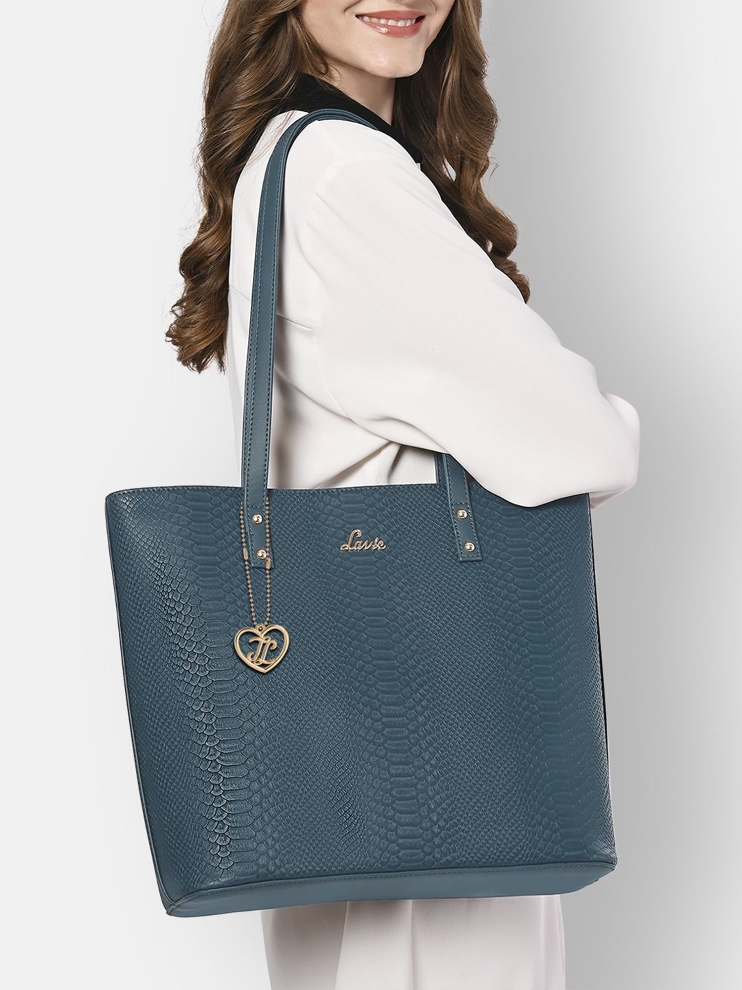 Buy Lavie Pavo Nov Teal Textured Large Tote Handbag Online At Best