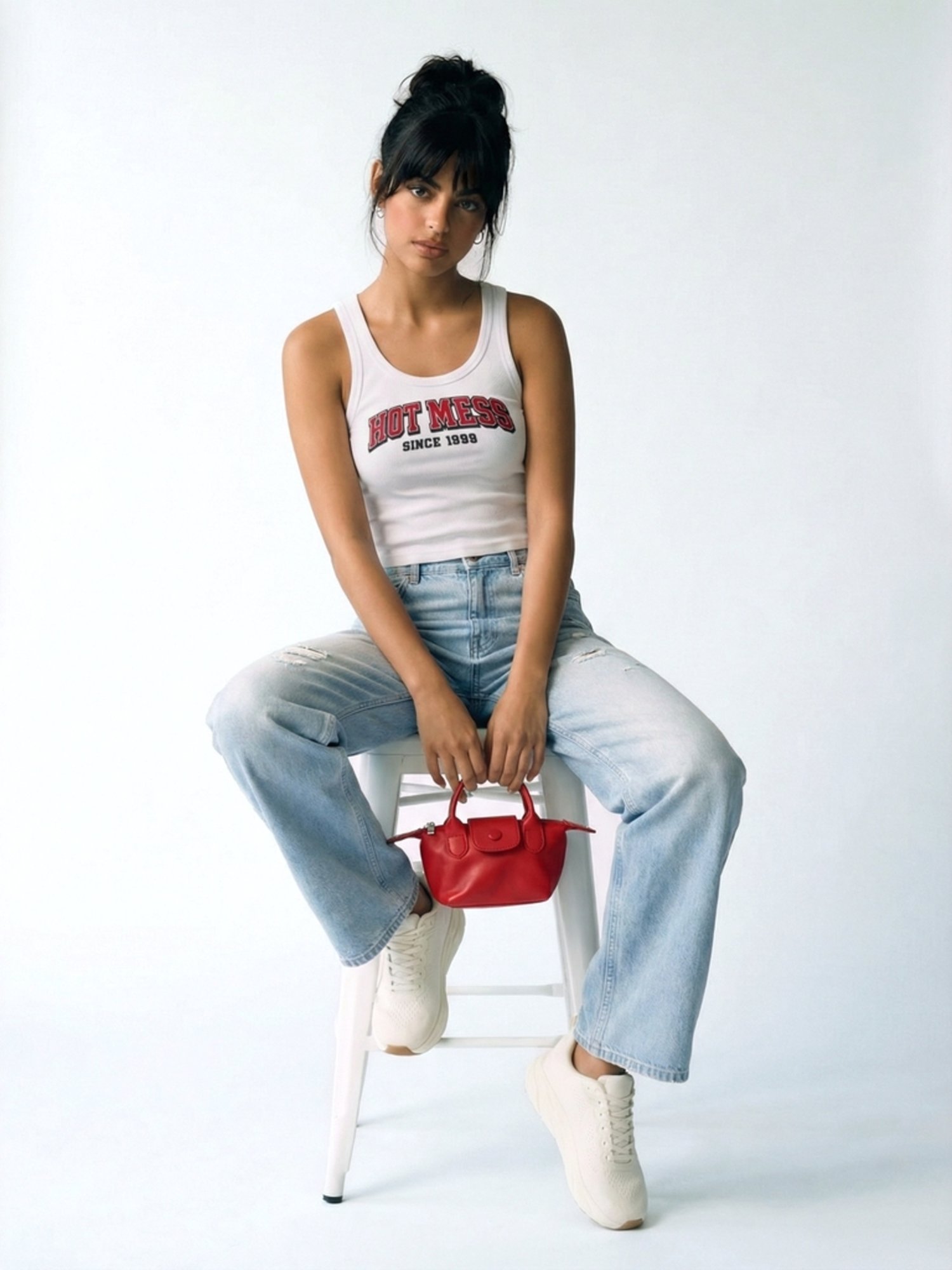 Noun by Westside White Ribbed Graphic Cotton-Blend Tank Top