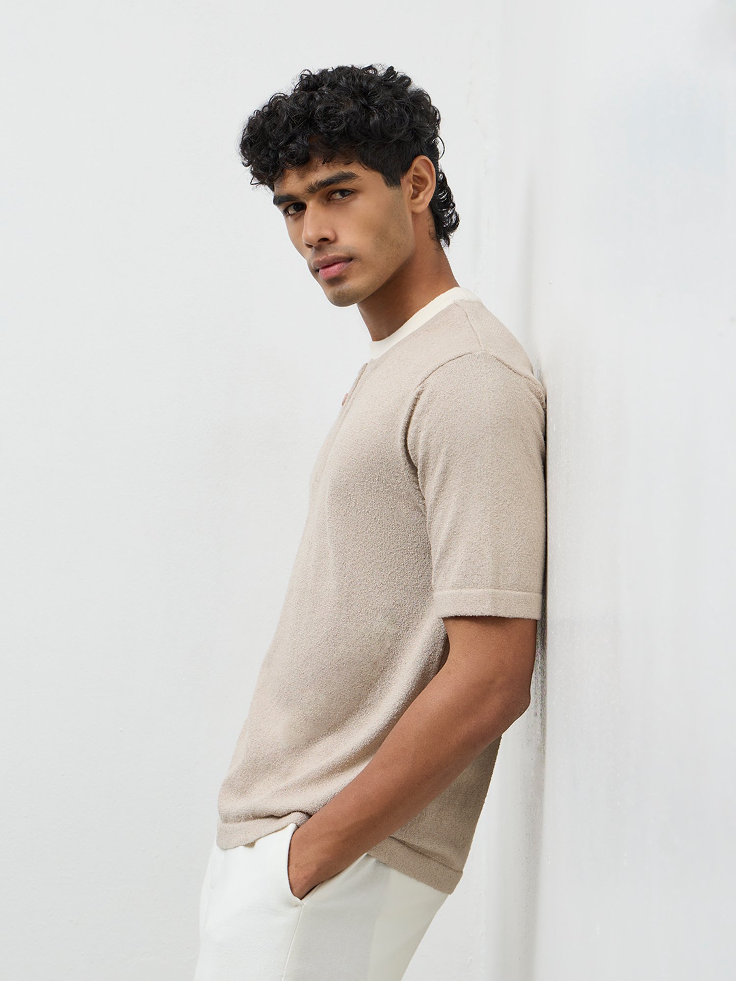 ETA by Westside Taupe Textured Relaxed-Fit T-Shirt
