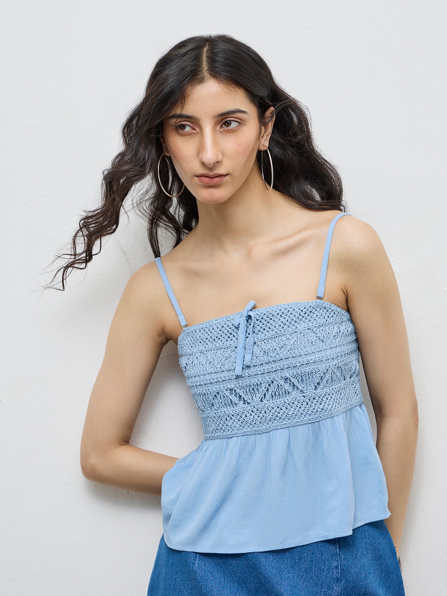 Bombay Paisley by Westside Blue Crochet Cotton-Blend Top
