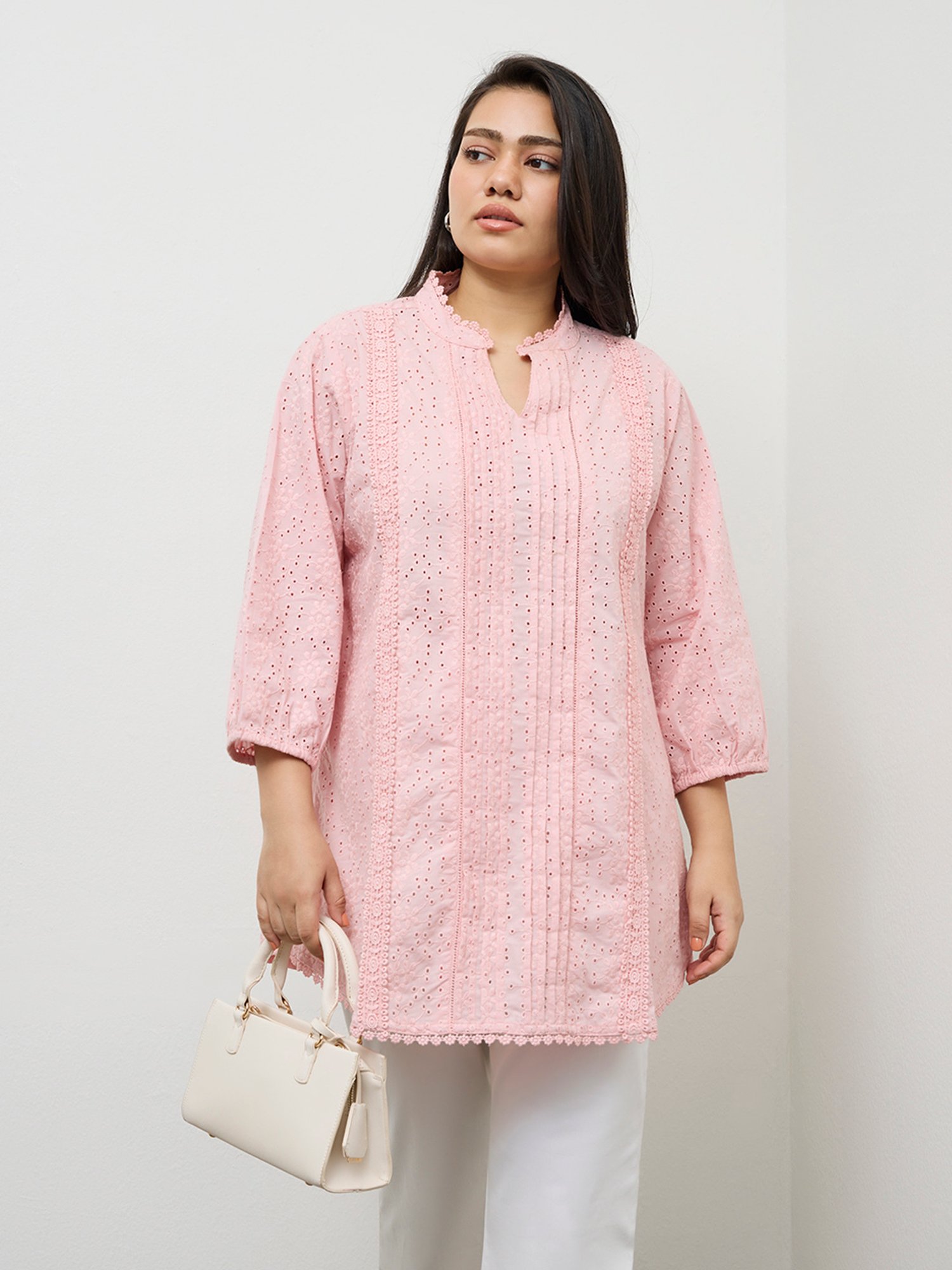 Diza by Westside Pink Broderie Anglaise Cotton Tunic