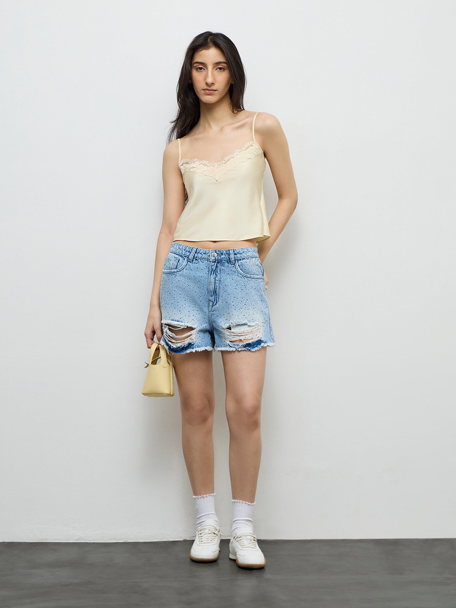 Nuon by Westside Light Yellow Lace-Detail Top