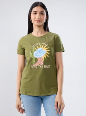 Spykar Olive Printed T-Shirt