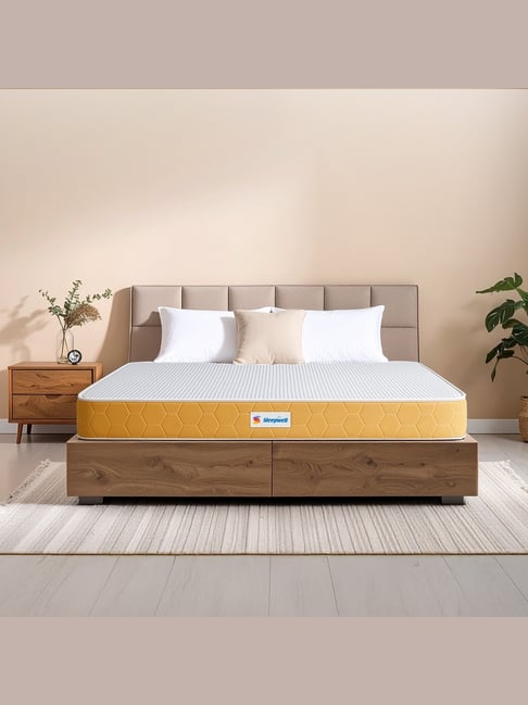 Sleepwell Dual Mattress| Reversible| High Density (HD) Foam|Queen Size, Medium Soft & Hard-Orange