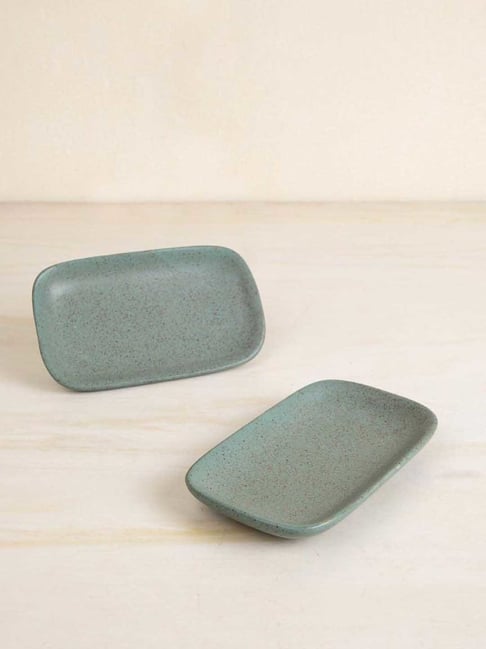 Freedom Tree Studio Naturals Handcrafted Blue Ceramic Rectangle Palette (Set of 2)-picture-14