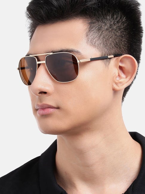 Carlton London Brown Polarised and UV Protected Lens Aviator Sunglasses for Men-image-49