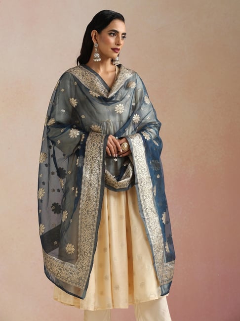true Browns Blue Dupatta