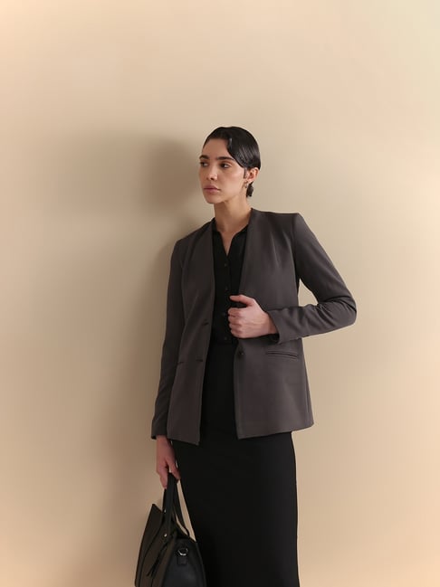 Fablestreet Dark Grey Polyester Blazer