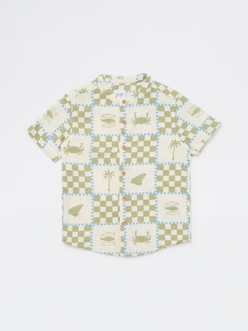 HOP Kids Boys by Westside Off-White Printed Cotton Shirt