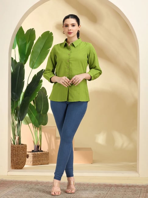 Cotton Culture Light Green Cotton Striped Tunic-picture-35
