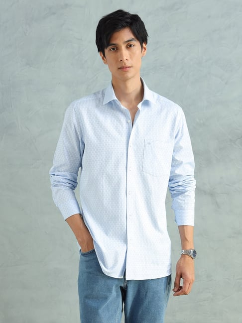 Arrow Blue Cotton Slim Fit Checked Shirt-picture-44