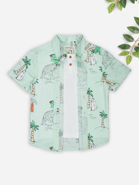 Pantaloons Junior Boys Misty Jade Printed Shirt