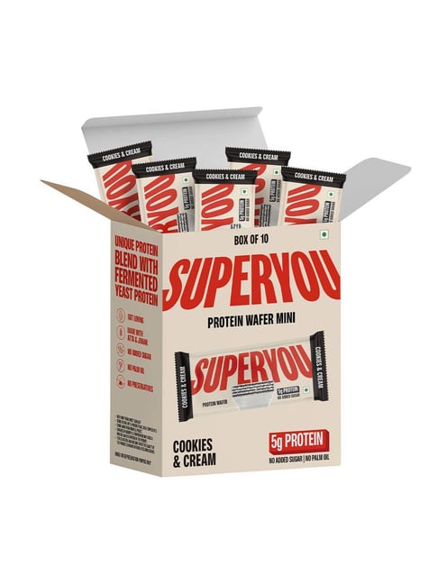 Super You Protein Wafer Bars Mini Cookies & Cream - Pack of 10
