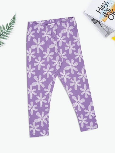 Pantaloons Junior Girls Chalk Violet Floral Print Leggings